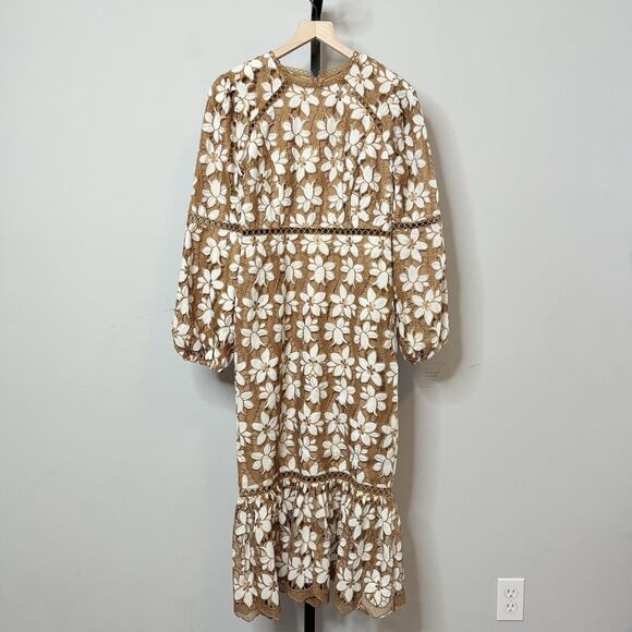 Petal & Pup Pierre Floral Long Sleeve Lace Midi Dress Size Small - Picture 2 of 9